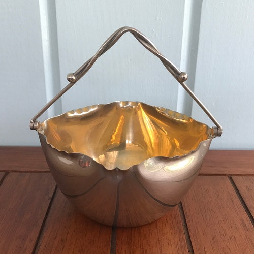 WMF Ostrich Hallmark Silverplate Bowl / shops Basket with Gold Wash