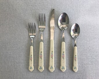 PFALTZGRAFF SUMMER BREEZE vintage stainless flatware silverware set replacements fork spoon retro old kitschy flatware blue picnic BiN 25