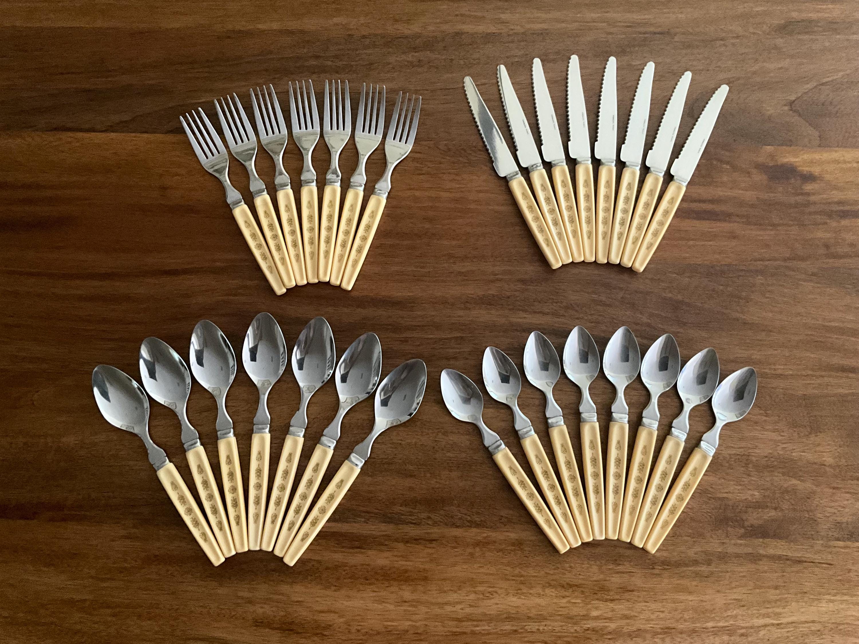 Vintage Beige Handle Corelle / Pyrex Butterfly Gold Flatware