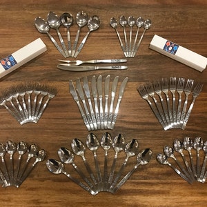 Amefa Holland Stainless Flatware / Silverware Complete Set in Original Boxes - Royal Damask