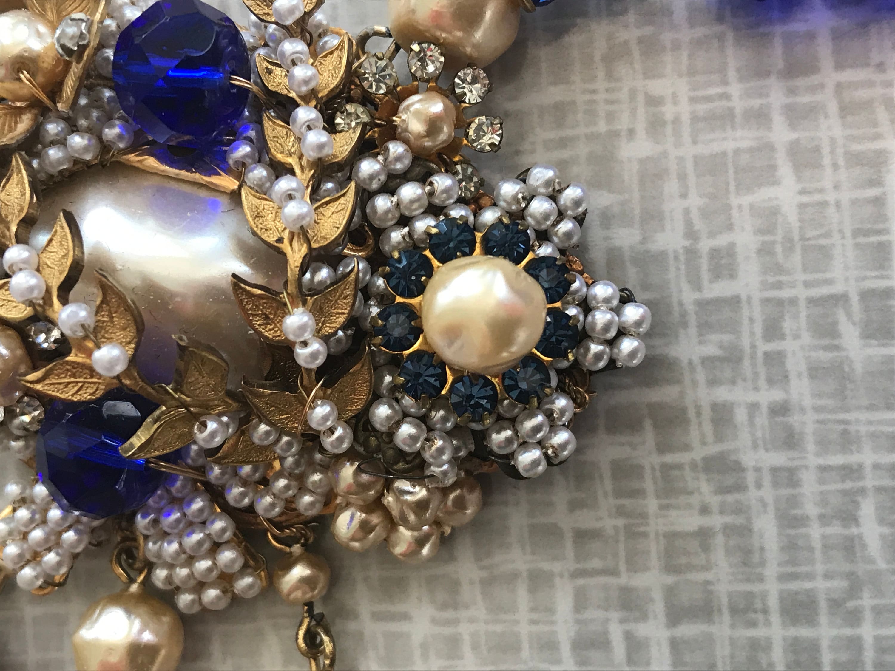 Signed Vintage Miriam Haskell Necklace - Faux Gemstones and Pearls