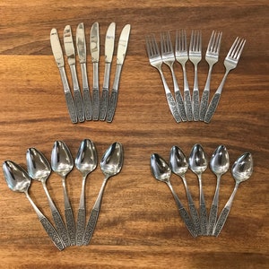 Mid Century Flower Handle Stainless Steel Japan Flatware / Silverware