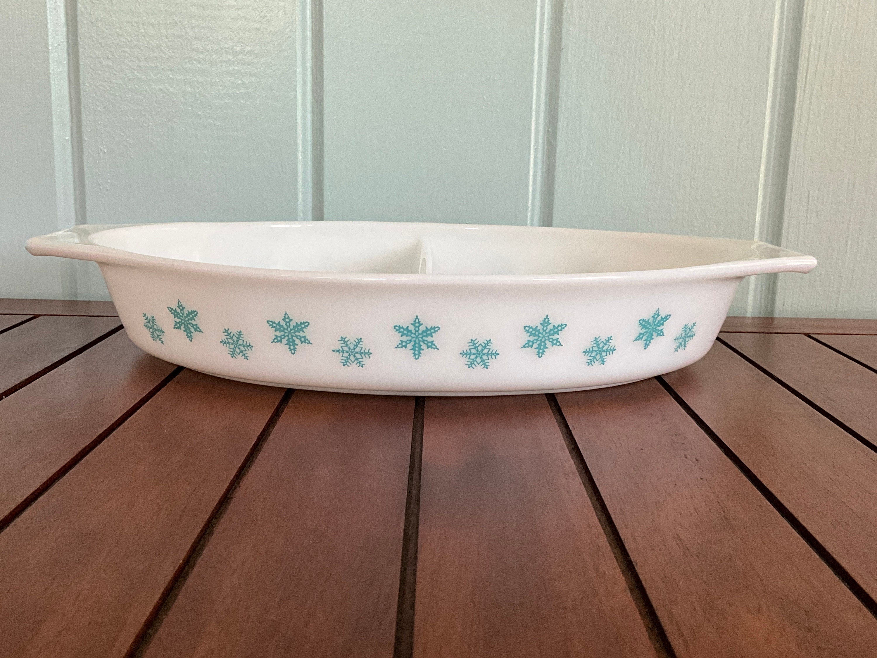 Pyrex Snowflake - Turquoise on White - Divided Casserole Dish - Etsy