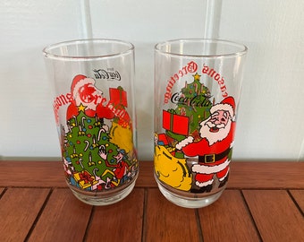 Vintage Coca-cola Santa Glasses - 1990s Holiday Tumblers - Set of