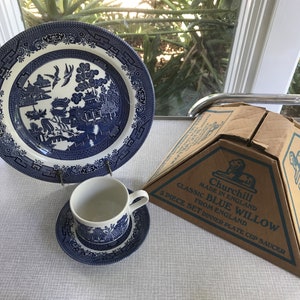 Churchill Blue Willow from England 3 Piece Set in Original Box