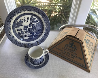 Churchill Blue Willow from England 3 Piece Set in Original Box