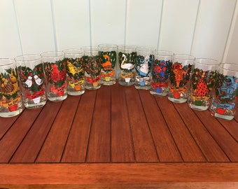 One 12 Days of Christmas Glasses - Christmas / Holiday - Straight Bottom Glass - Replacement Glasses - 12 oz., 5.5”