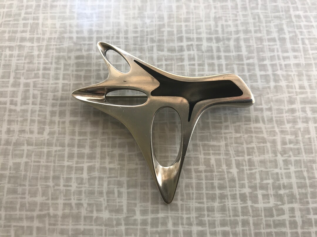 Vintage Georg Jensen Sterling Silver and Black Enamel Abstract