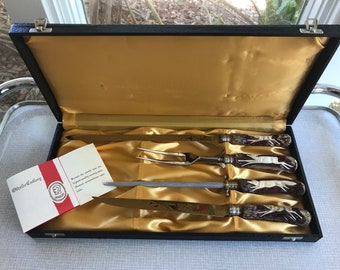 Anton Wingen Jr. Solingen Germany Rostfrei Carved Stag Horn / Antler Handle and Engraved Blade Othello Cutlery in Original Box