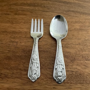 Stainless Plate Baby / Youth Silverware / Flatware - Fork and Spoon - Peter Rabbit, Beatrix Potter