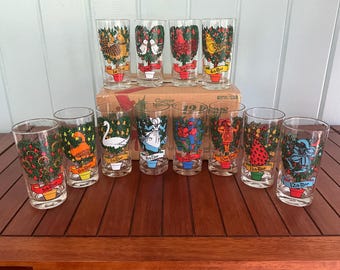 12 Days of Christmas Glasses from Glassware by Brockway with the Original Box