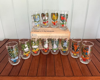 12 Days of Christmas Glasses by Anchor Hocking in the Original Box