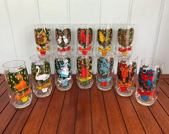 Complete Set of the 12 Days of Christmas Glasses, Pepsi Logo - Christmas / Holiday