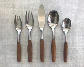 One Mid Century Danish Modern Dansk Fjord Germany Wood Handle Stainless Silverware / Flatware - Replacement Pieces