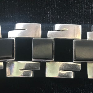 Vintage Antonio Piñeda of Taxco Sterling Silver Bracelet with Onyx
