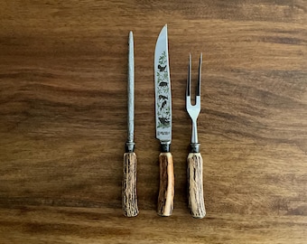 Anton Wingen Solingen Othello Rostfrei Stag Horn / Antler Handle Carving Set - Carving Knife, Carving Fork, Sharpener