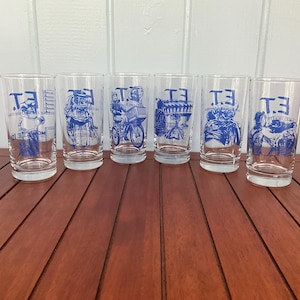 One 1988 Pepsi E.T. The Extra-Terrestrial Glass - MCA Home Video, Amblin Entertainment - Blue E.T. Glasses