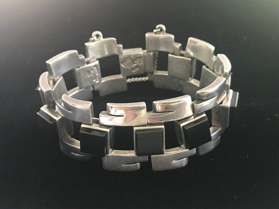 Vintage Antonio Piñeda of Taxco Sterling Silver Bracelet With Onyx