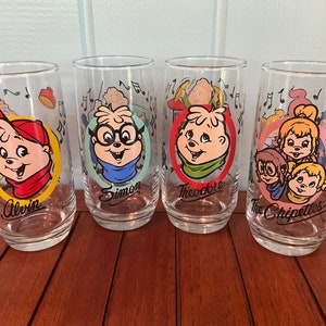 1985 The Chipmunks Hardee’s Collector Glasses - Alvin, Simon, Theadore, The Chipettes