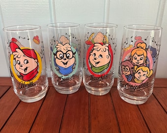 1985 The Chipmunks Hardee’s Collector Glasses - Alvin, Simon, Theadore, The Chipettes