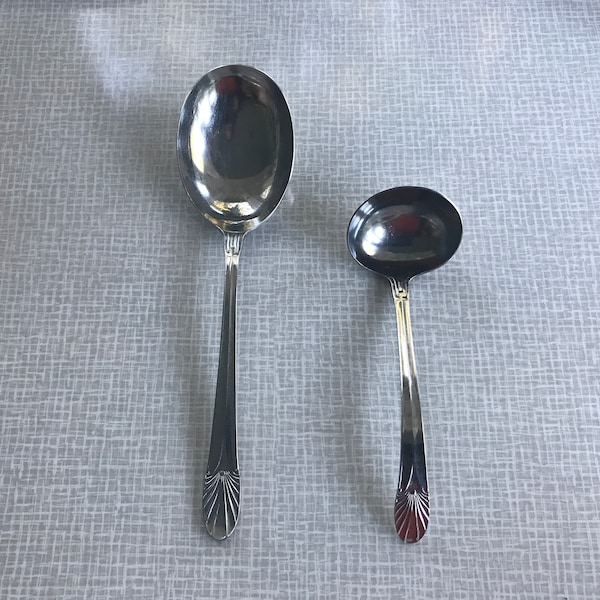 EC Ltd Aural Stainless Silverware / Flatware Serving Pieces - Serving / Casserole Spoon and Gravy Ladle