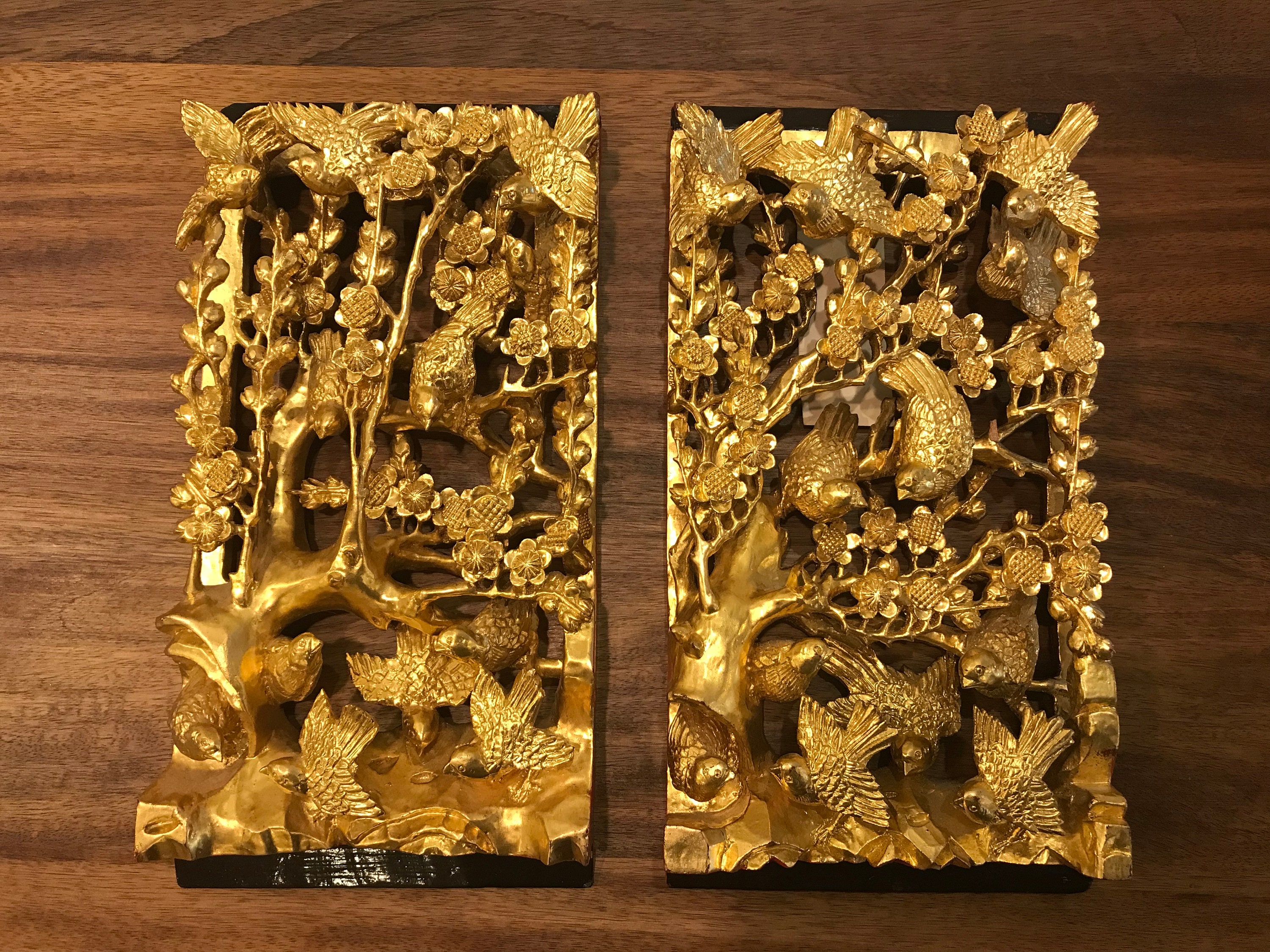 【超新作】 Pair Wood Carved Chinese Antique Gold Dimensional Three of 建具