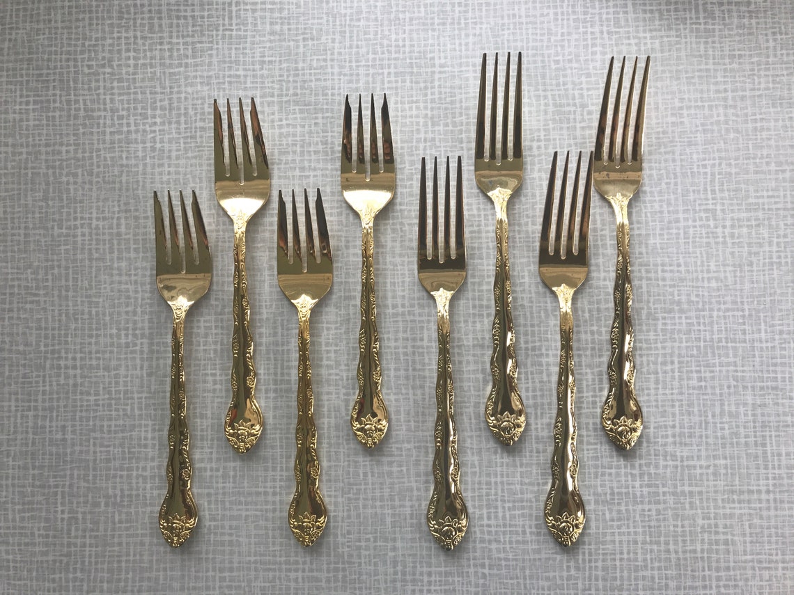 International Silver Gold Silverware / Flatware Abbey Rose ...