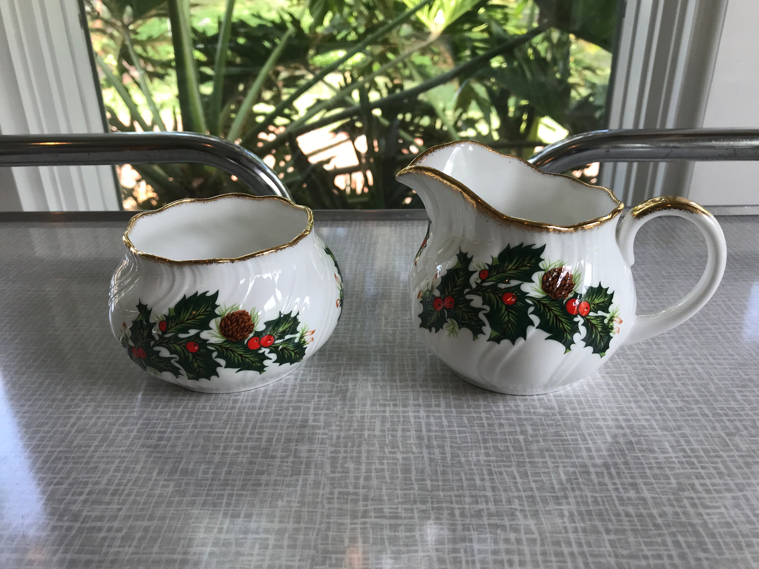 Rosina Queens Fine Bone China Yuletide Creamer and Sugar Bowl Etsy