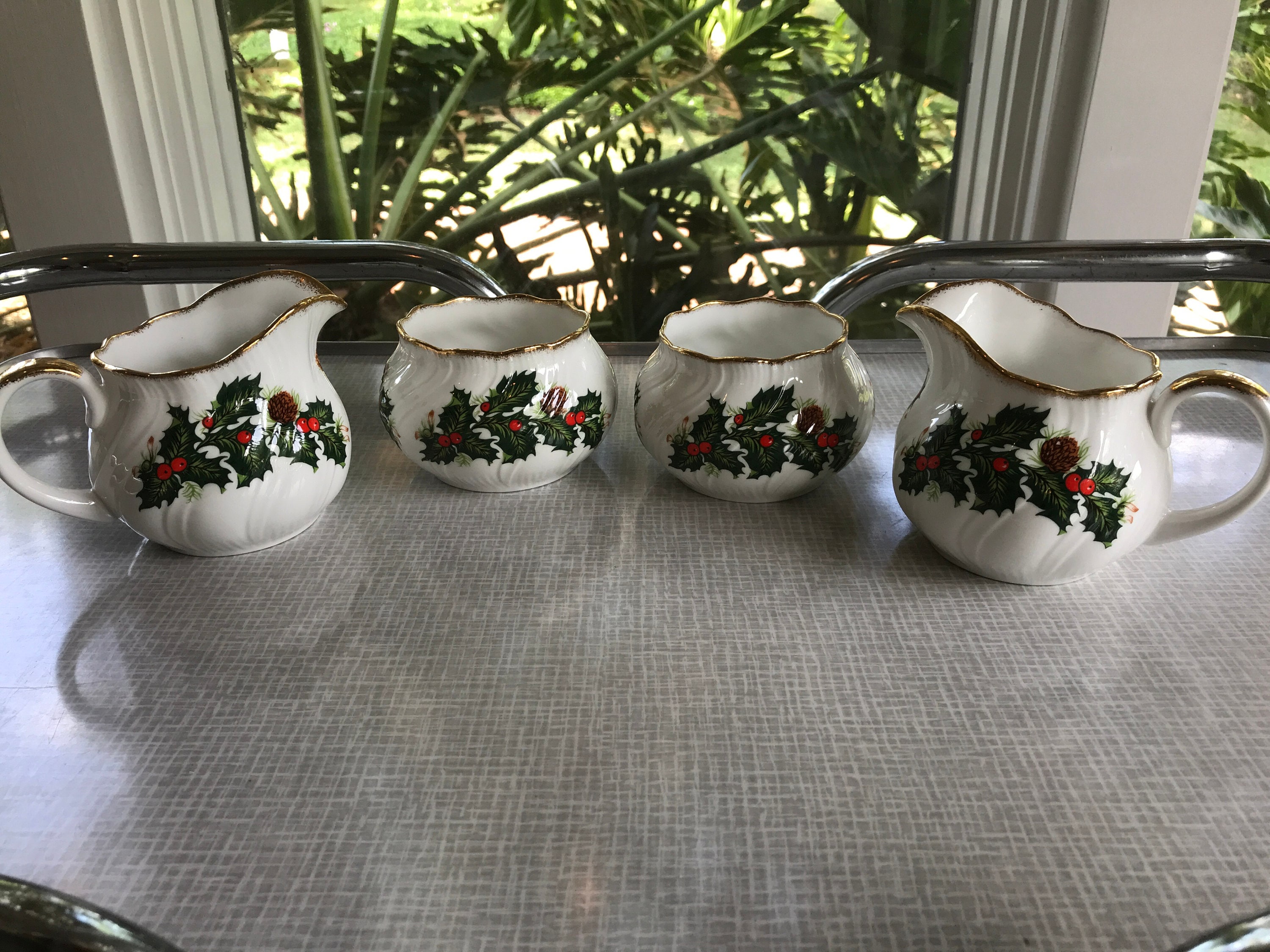 Rosina Queens Fine Bone China Yuletide Creamer and Sugar Bowl Etsy