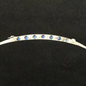 Vintage Art Deco Sterling Silver Brooch / Pin with Faux Diamonds and Sapphires