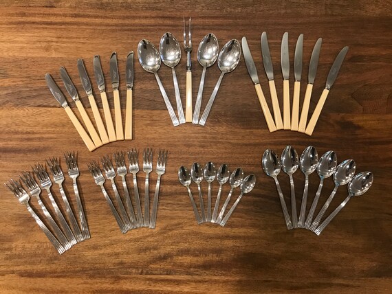 Canteen of Arthur Price Vintage Cutlery Atlas Staybrite Stainless Steel 42 Partial Set Flatware Atlas Staybrite Firth Stainless Flatware
