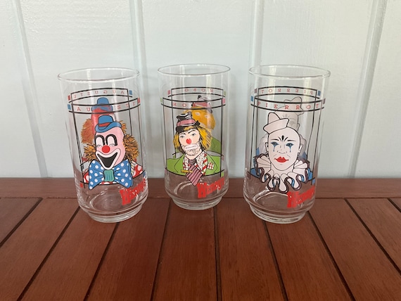 Vintage Wendy’s Coca Cola glasses！×3 One Wendy's and Coca-cola Clown Glasses - Auguste, Hobo