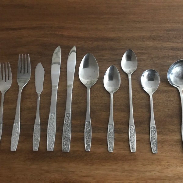 One Mid Century Customcraft Stainless Flatware / Silverware - Rose / Flower Handle - CUS10 - Replacement Pieces