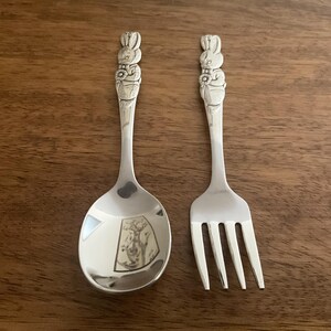 Oneida Silver Community Stainless Silverware / Flatware - Baby Spoon, Baby Fork - Peter Rabbit