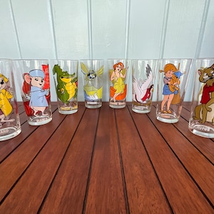 1977 Disney Pepsi Collector Series Glass - The Rescuers - Bernard, Bianca, Brutus and Nero, Evinrude, Madam Medusa, Orville, Penny, Rufus