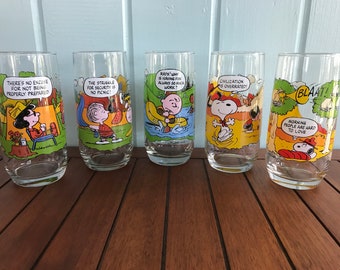 McDonald’s Charles Schulz Peanuts Charlie Brown Camp Snoopy Collection Glass - Replacement Glasses / Set - Snoopy, Woodstock, Lucy, Linus