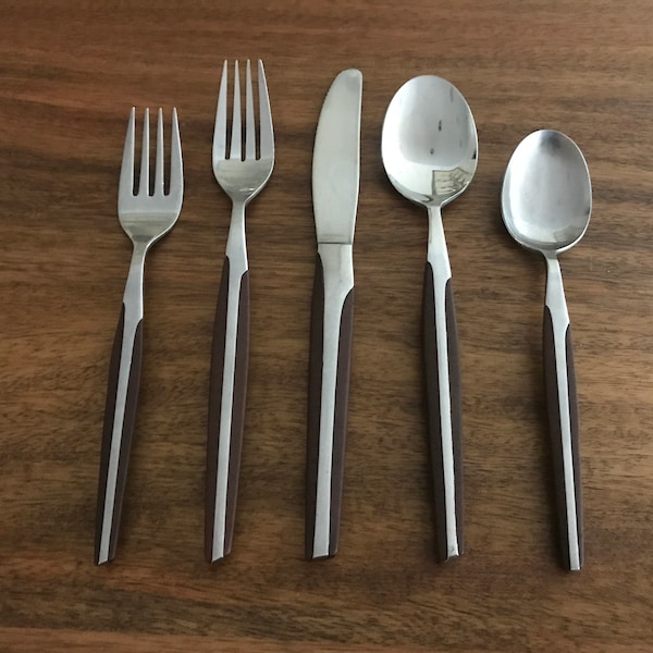 One Mid Century Eldan Brown Handle Stainless Silverware / Flatware - Replacement Pieces - Damaged Pieces