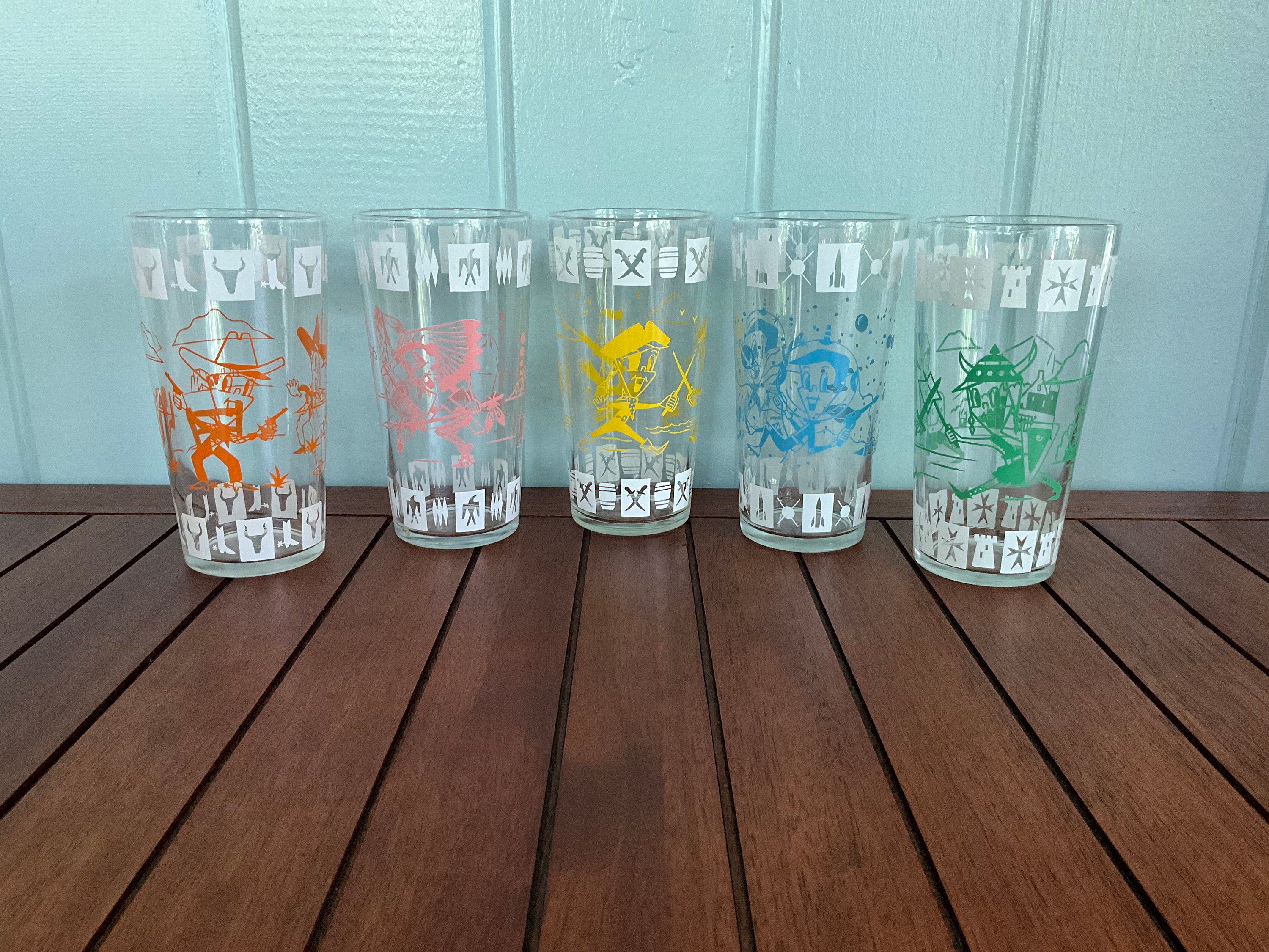 Hazel Atlas Fantasy Adventures Glasses - Cowboy, Indian, Pirate