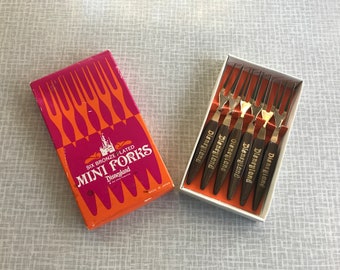 Six Bronze Plated Walt Disney Disneyland Silverware / Flatware in Original Box - Mini Forks