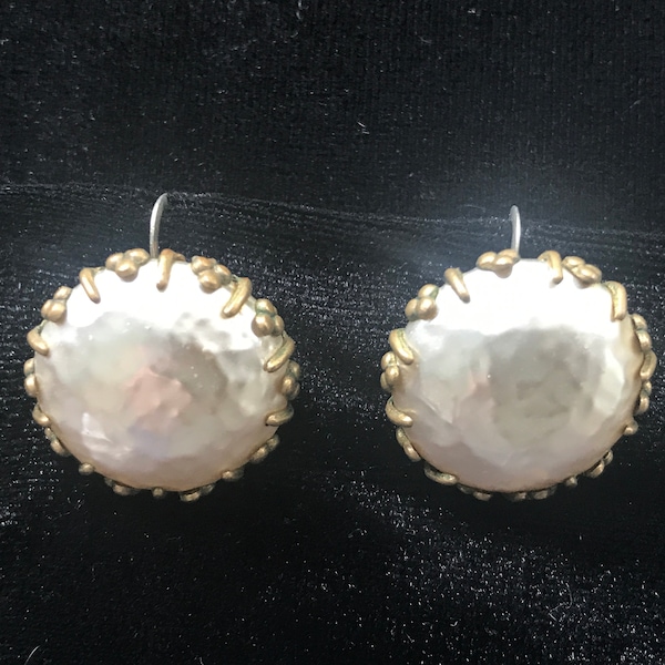Signed Vintage Miriam Haskell Screw Back Earrings - Faux Pearls with Gold Filigree