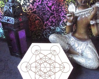 Placa de rejilla de cristal del cubo de Metatrones Geometría sagrada Rejilla de cristal de madera de madera