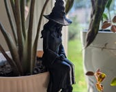 Witch Pot Hanger | Halloween Shelf Decor | Gothic Plant Pot Sitter | Witch Plant Statue | Cottagecore Plant Decor | 3D Printed PLA Accent