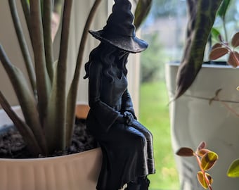 Witch Pot Hanger | Halloween Shelf Decor | Gothic Plant Pot Sitter | Witch Garden Statue | Cottagecore Plant Decor | 3D Printed PLA Accent