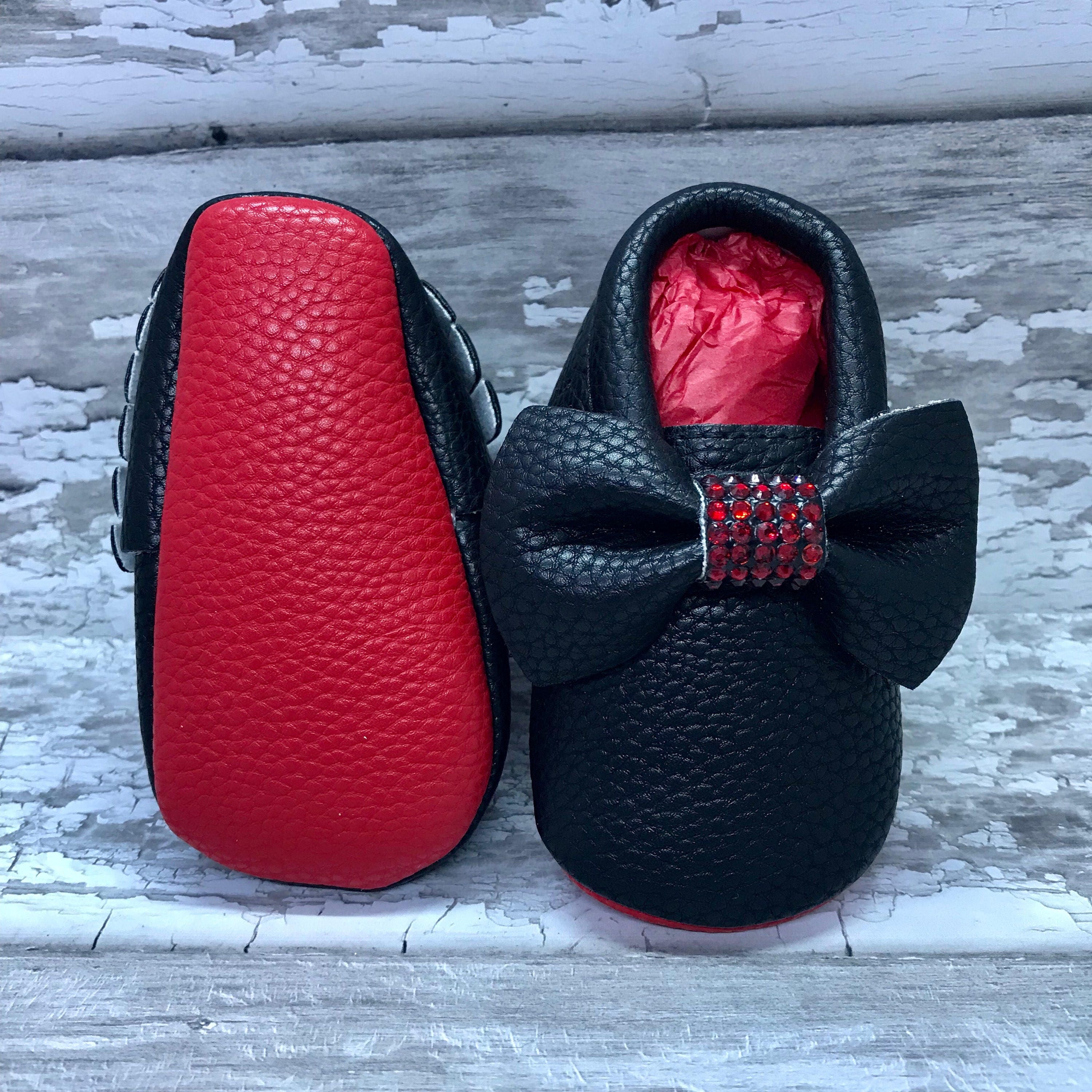 Black Red Sole Baby Moccasin Baby Pram Shoes Diamanties Etsy