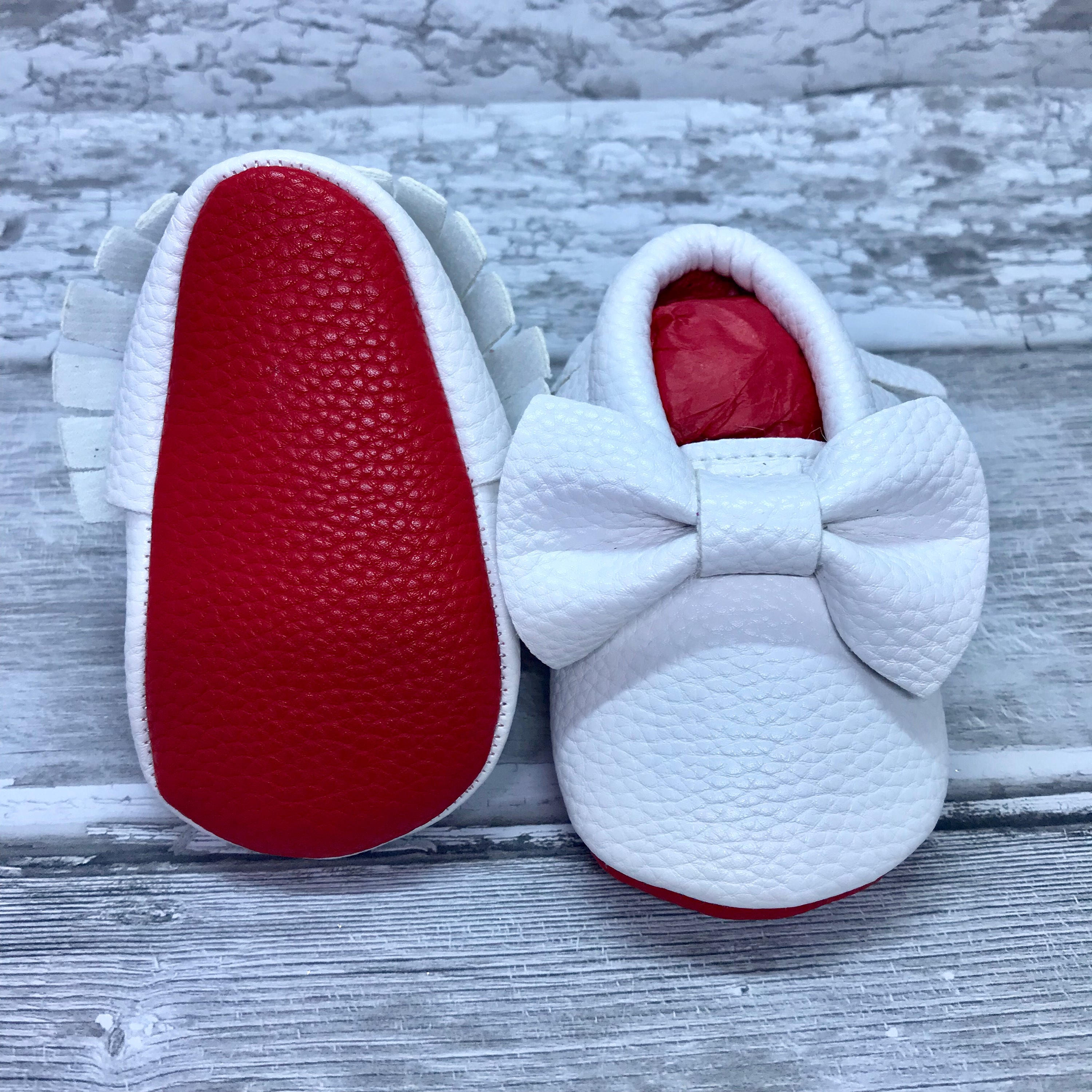 White Red Sole Baby Red Bottom Moccasin Baby Pram Shoes Etsy
