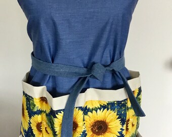 Women’s egg gathering apron, Mom Mother's Day gift, chicken egg apron, sunflower apron, gardening, cooking, baking, kitchen apron, Grandma