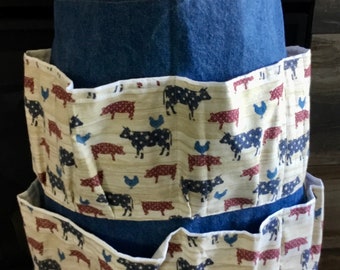 Adult unisex egg apron, denim egg gathering apron, gender neutral chicken egg collecting apron, family aprons, farm theme