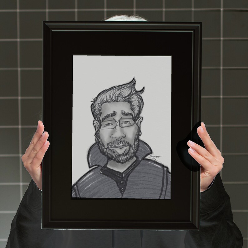 1 Person Head Black & White Hand Drawing Caricature Digitally From Your