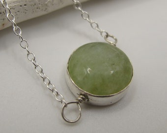 Green Jade Sterling Silver Choker Necklace, Feminine Natural Stone Round Pendant Necklace, Everyday Minimal Choker, Birthday Gift