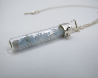 Aquamarine crystal bar necklace, Personalized secret pendant gift, Gift for her or him, Energy march birthstone necklace, Hand cut jewelry
